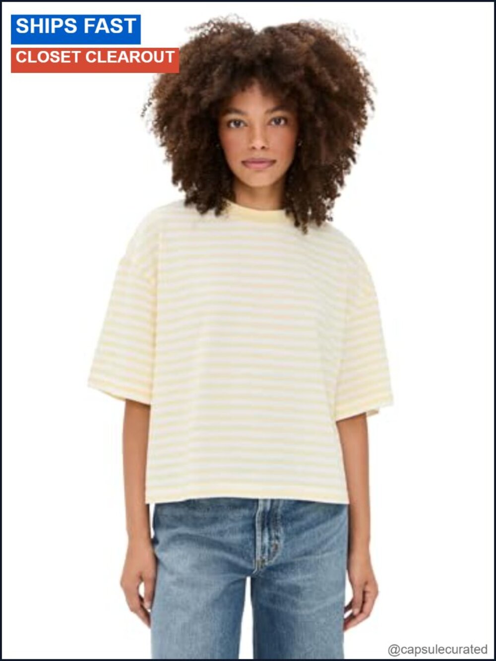 Women's Bloom Short Sleeve Striped Tee Boxy Fit Crew Neck Casual